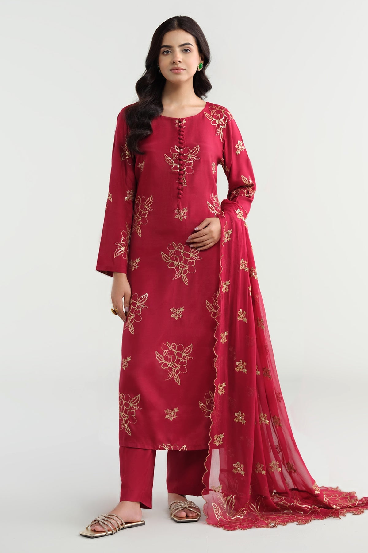 3 Piece - Embroidered Suit - KPS25-P3193