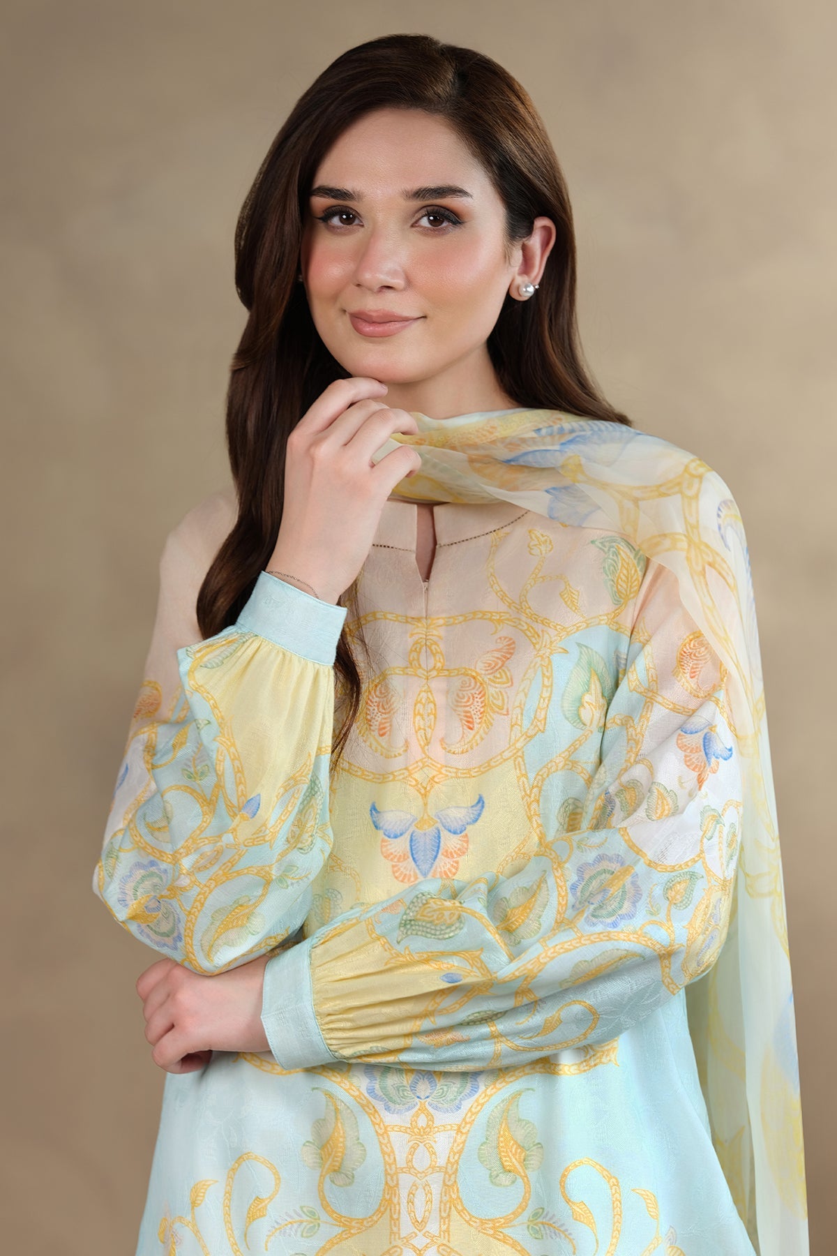 3 Piece - Digital Printed & Embroidered Suit - MC1804