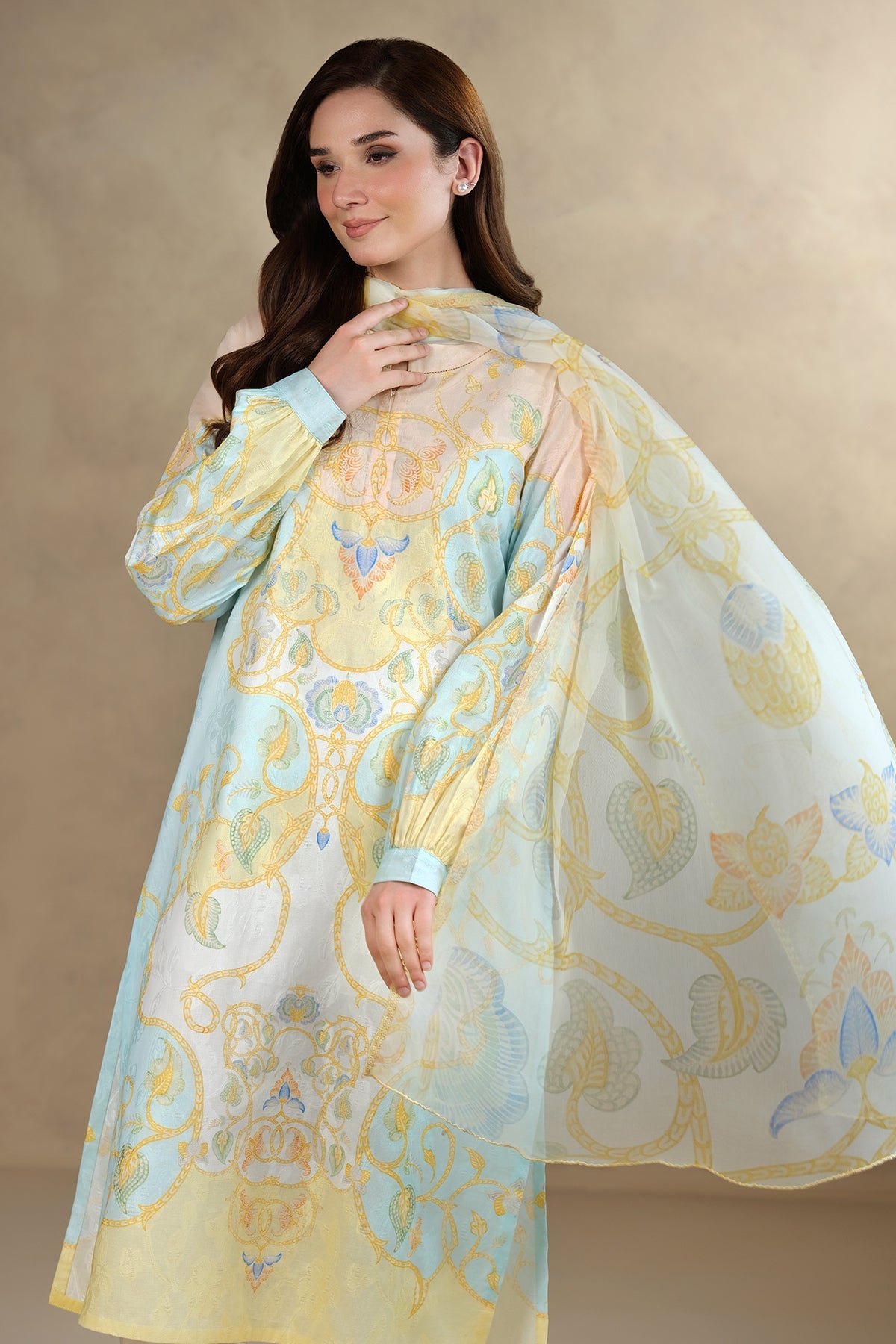 3 Piece - Digital Printed & Embroidered Suit - MC1804