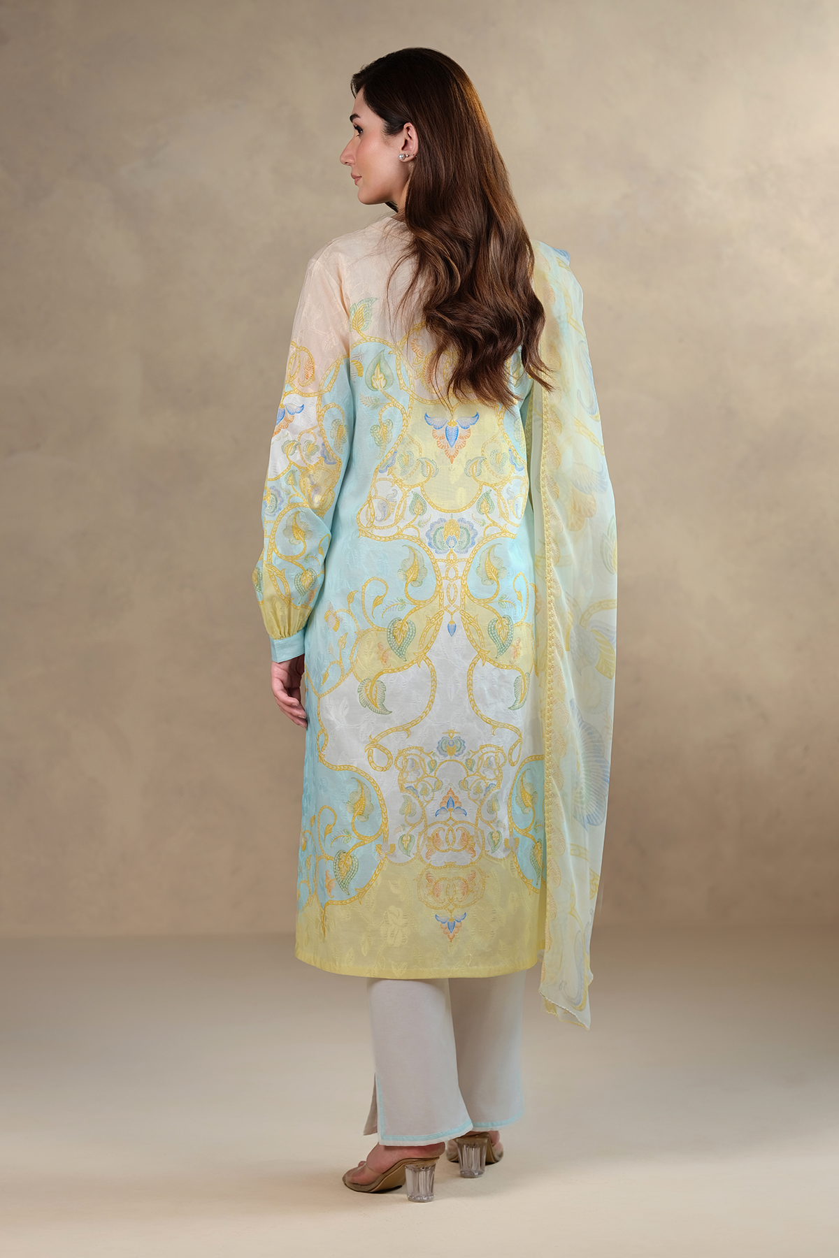 3 Piece - Digital Printed & Embroidered Suit - MC1804