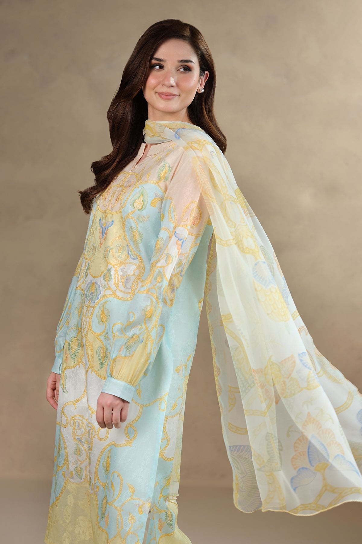 3 Piece - Digital Printed & Embroidered Suit - MC1804