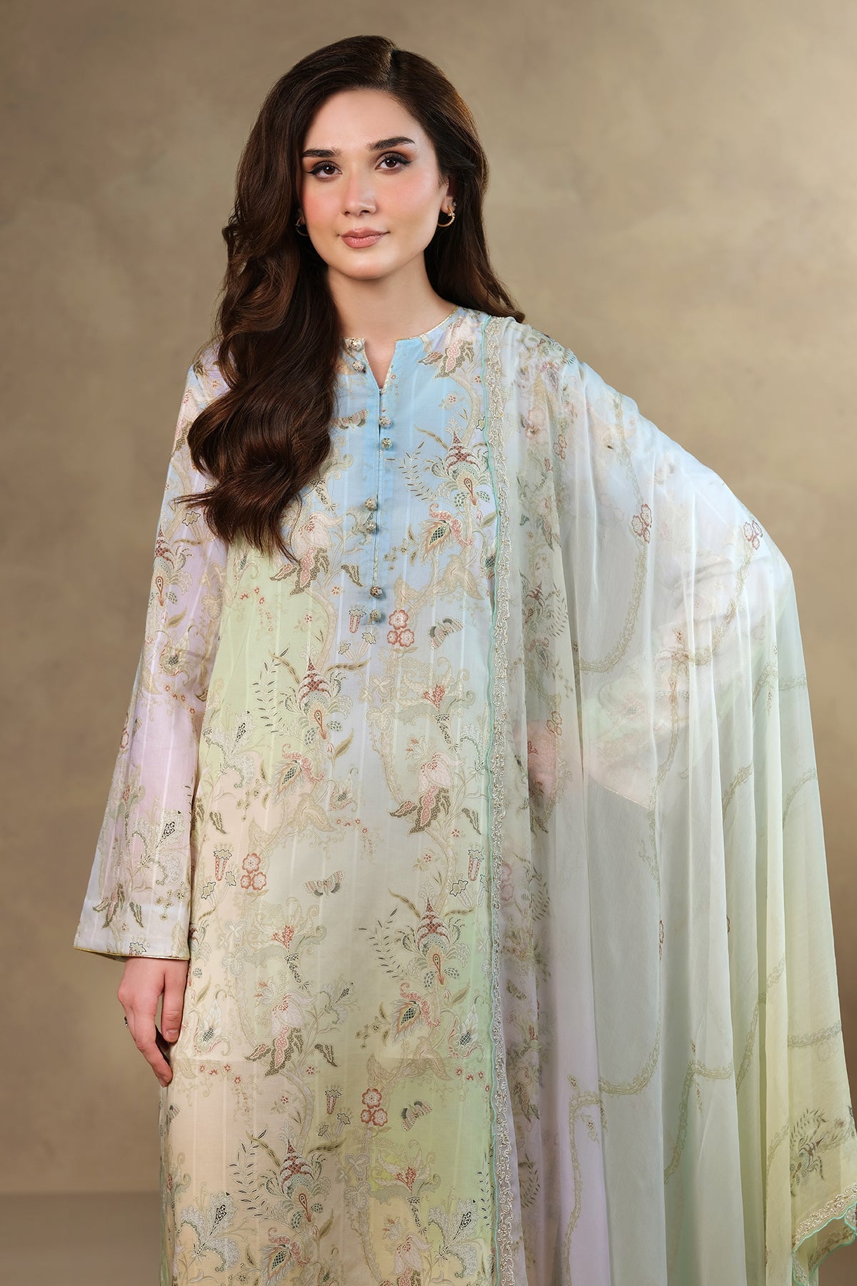 3 Piece - Digital Printed & Embroidered Suit - MC1820