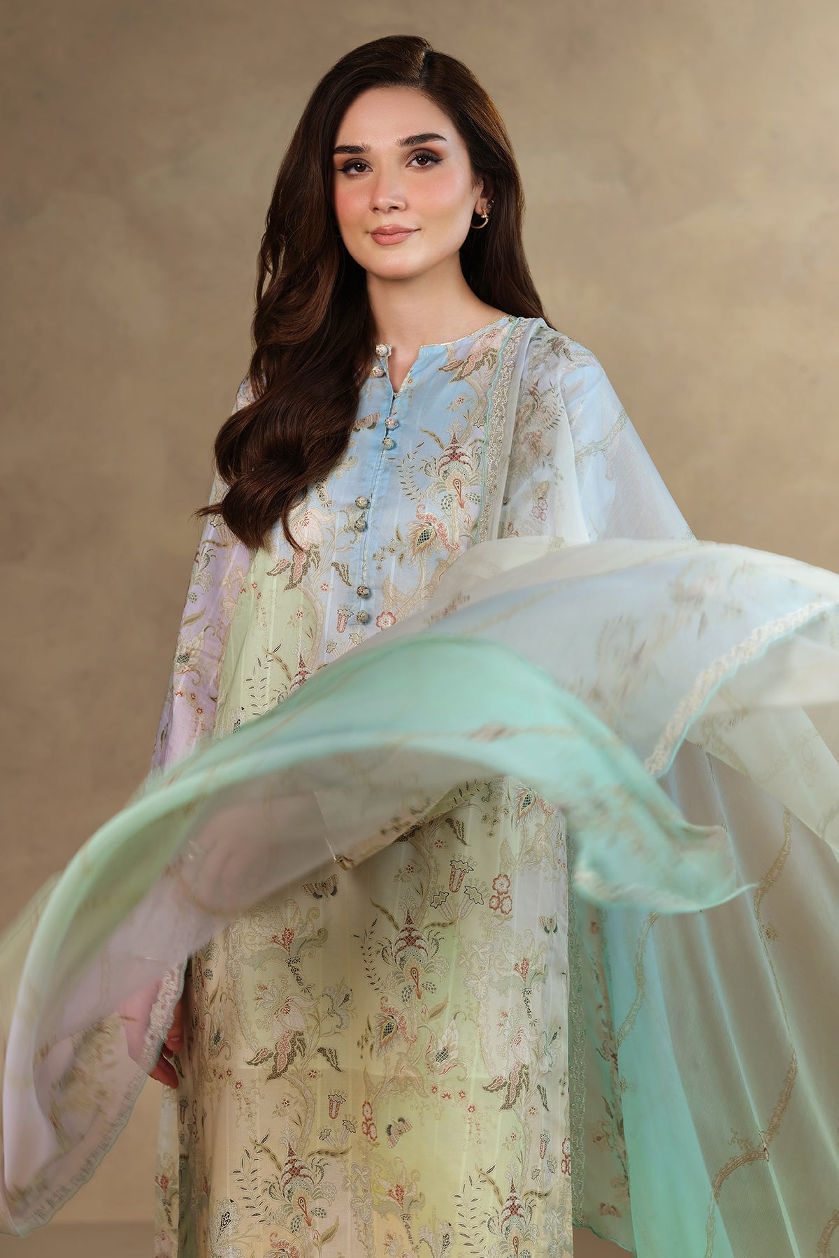 3 Piece - Digital Printed & Embroidered Suit - MC1820