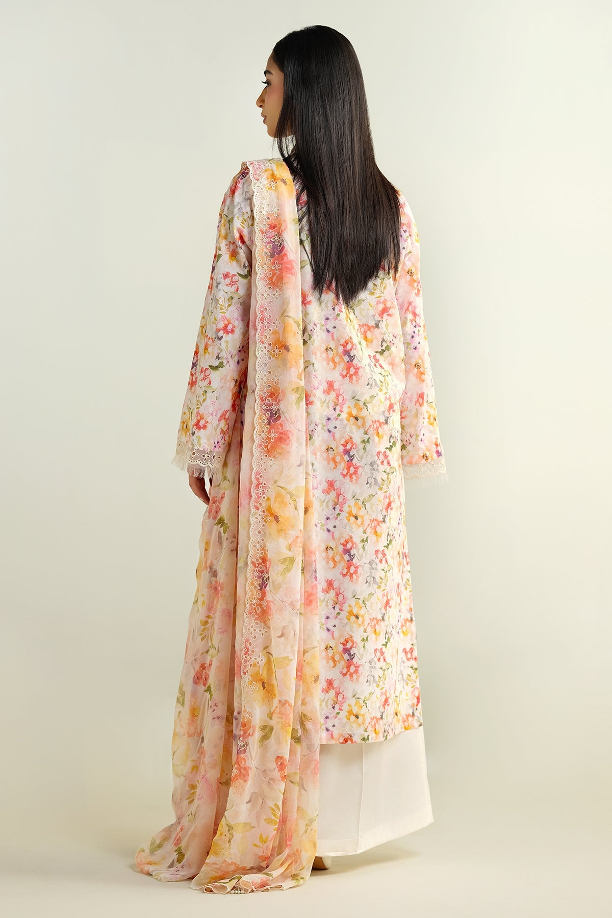 3 Piece - Printed Embroidered Suit - C6134