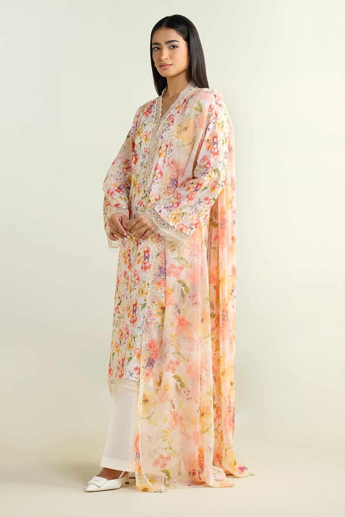 3 Piece - Printed Embroidered Suit - C6134