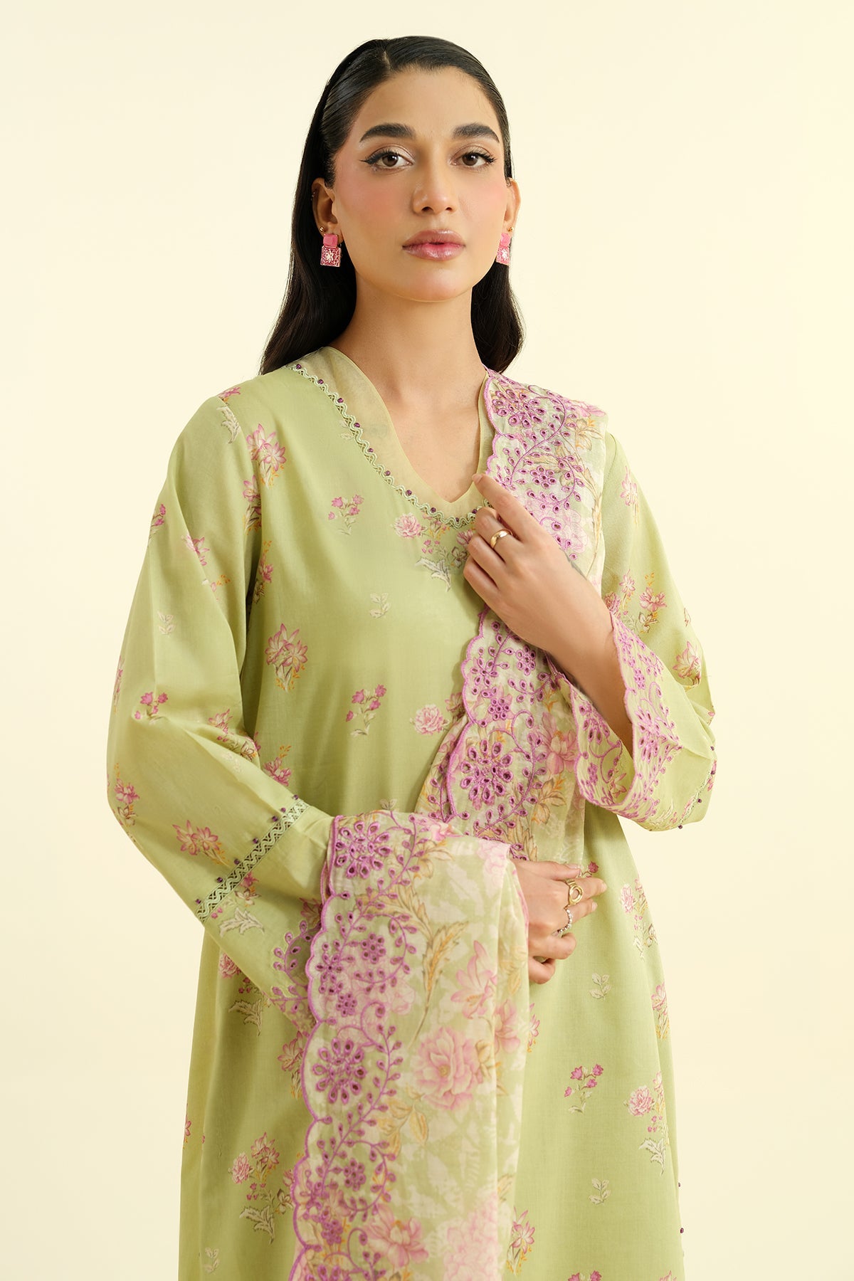 3 Piece - Printed Embroidered Suit - C6185