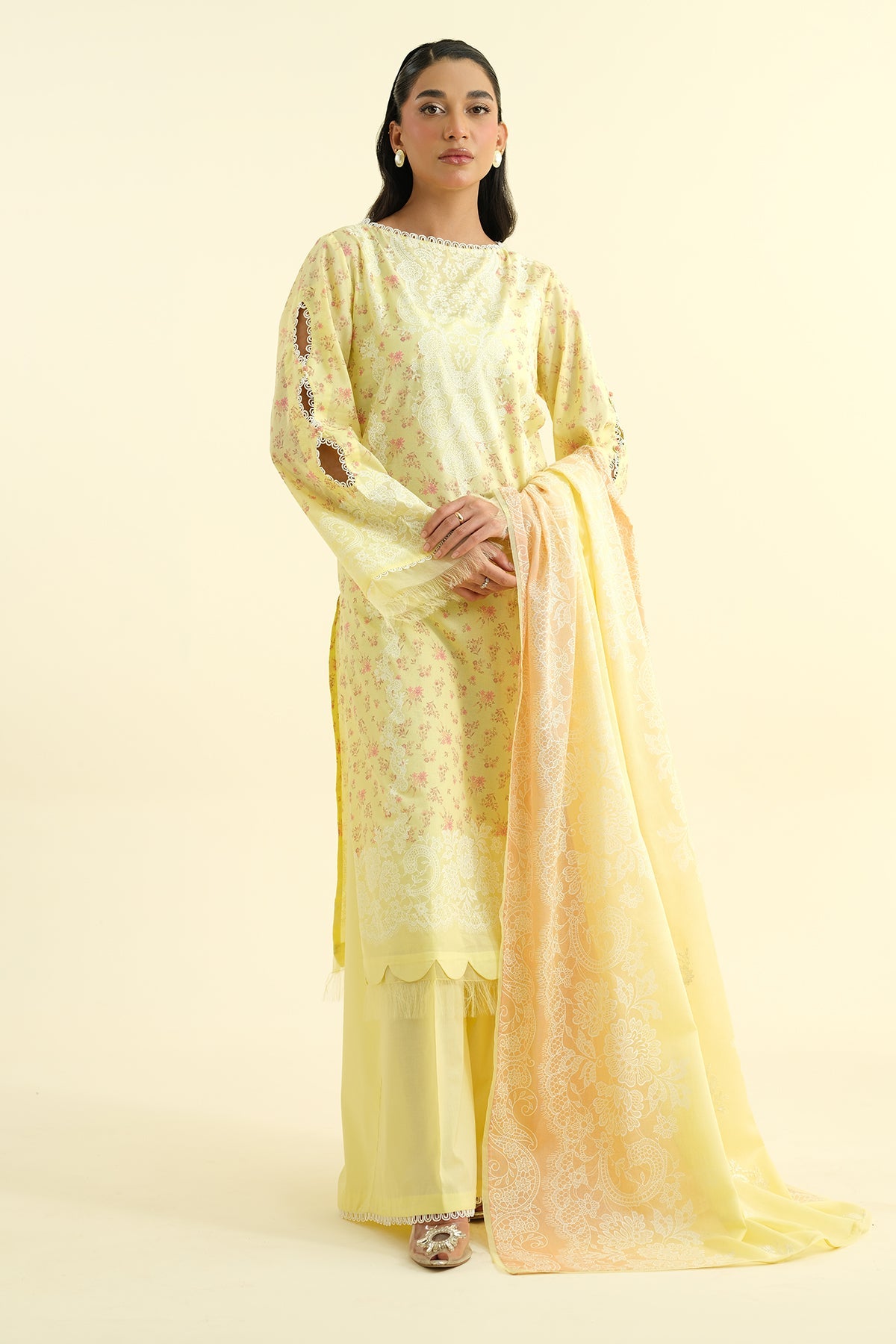 3 Piece - Printed Embroidered Suit - C6240