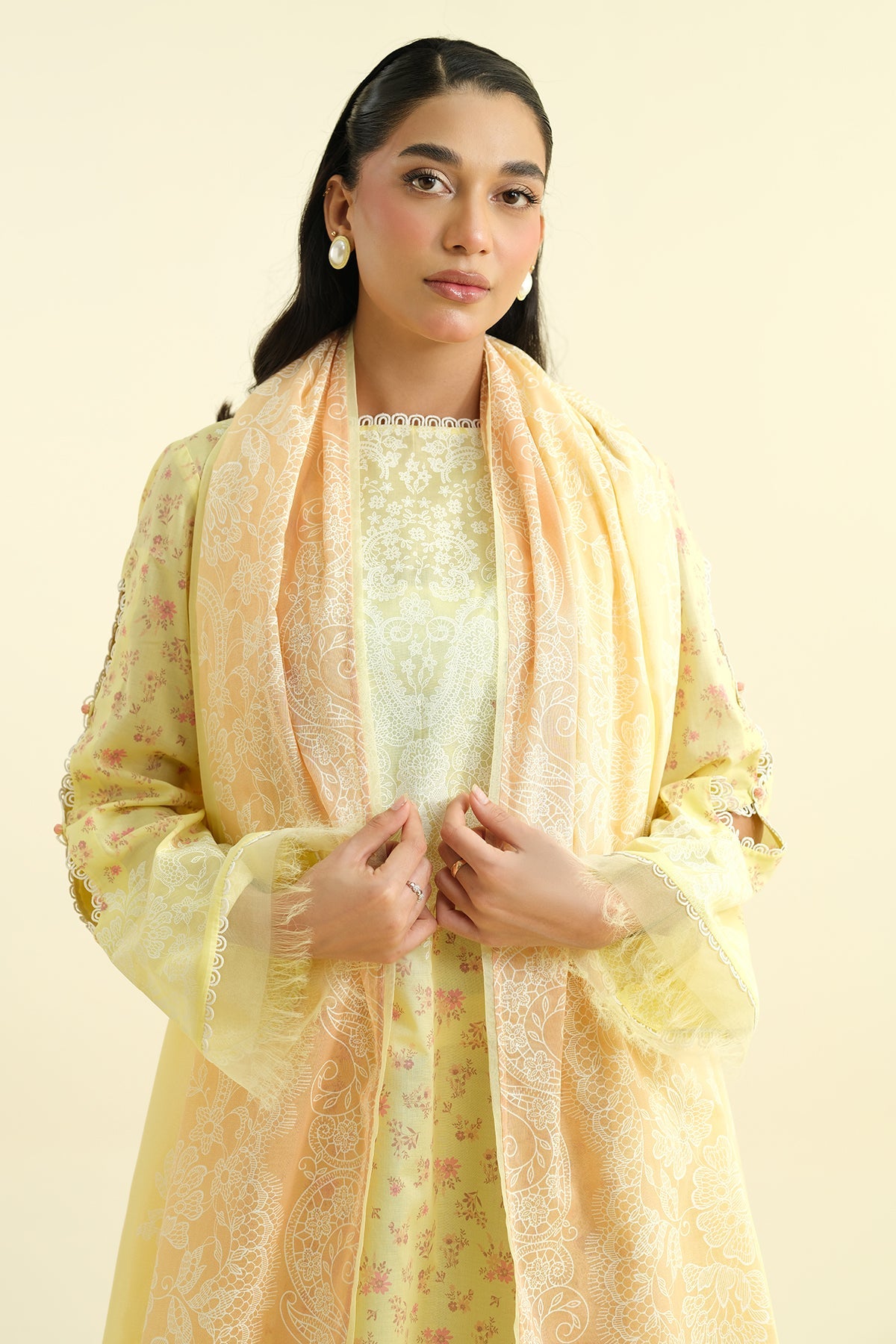 3 Piece - Printed Embroidered Suit - C6240
