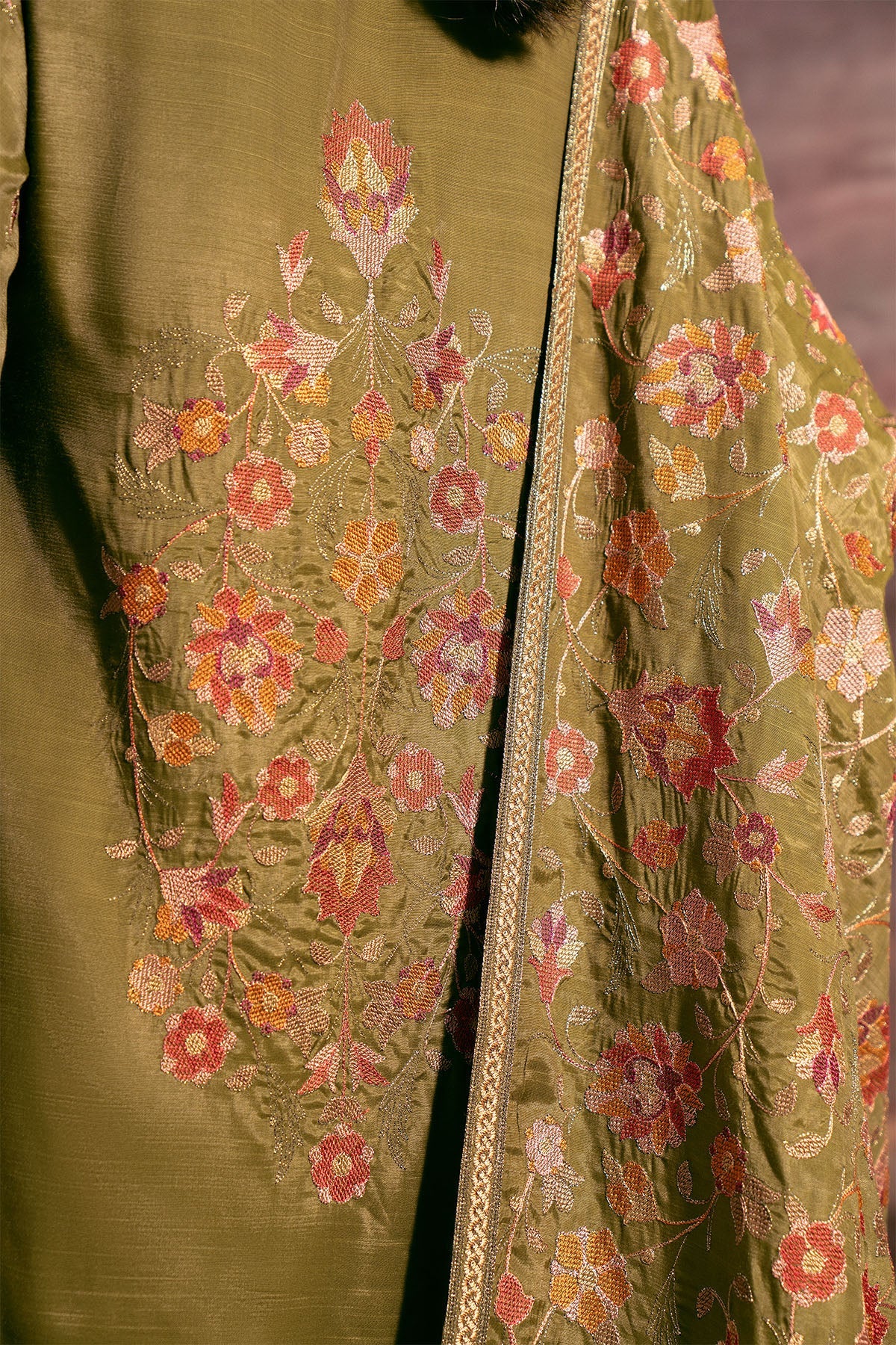 3 Piece Pk Raw Silk Suit - E1434