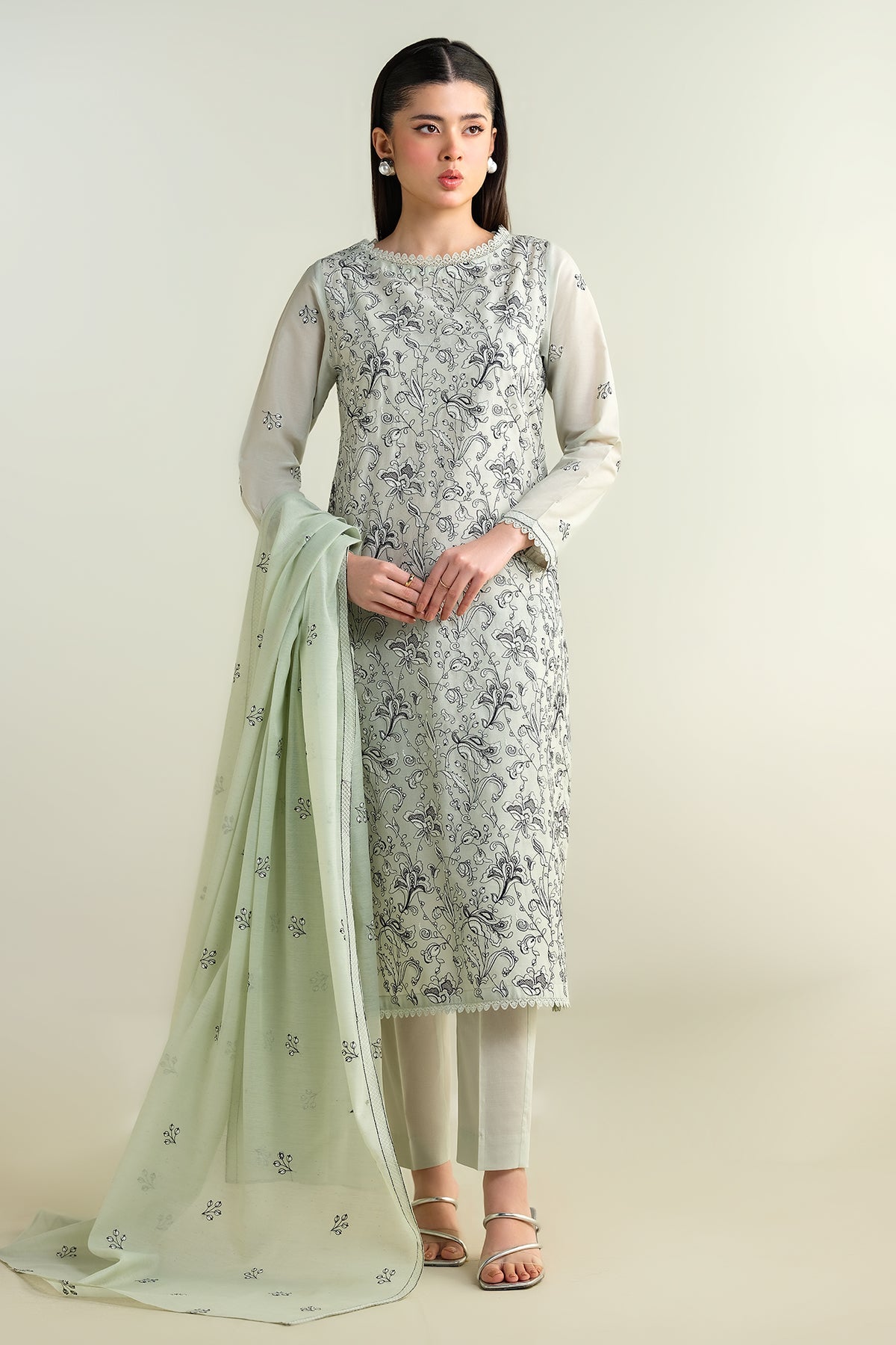 3 Piece - Embroidered Suit - E1630