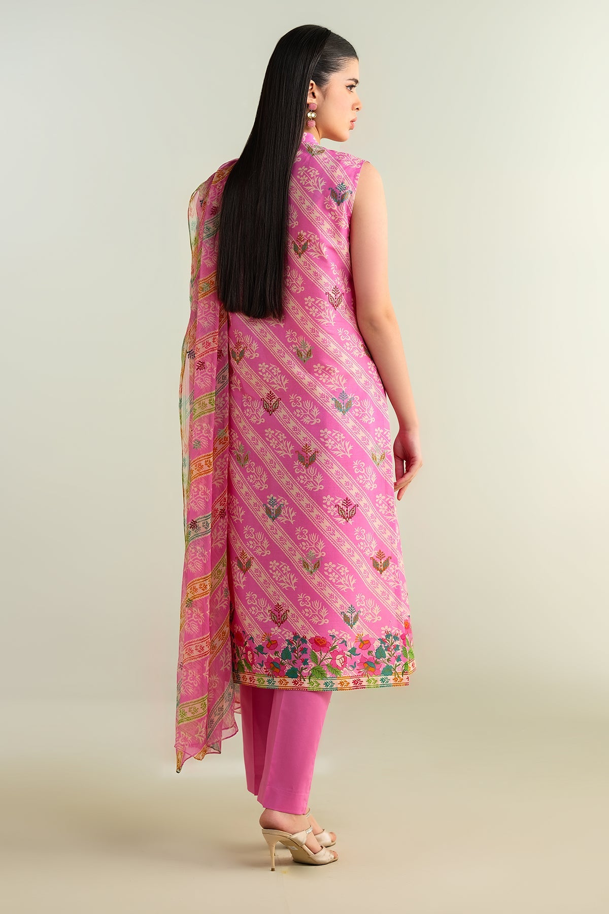 3 Piece - Printed Embroidered Suit - E1689
