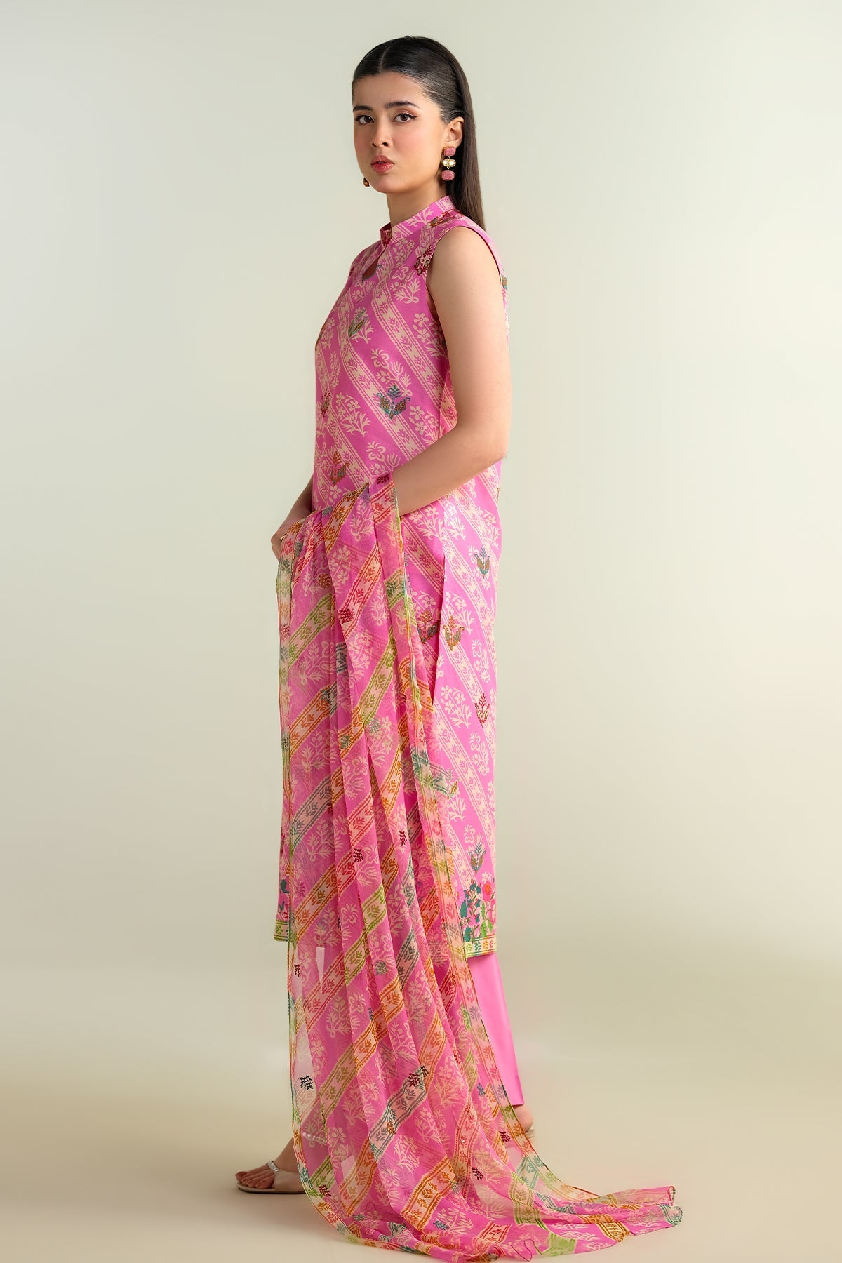 3 Piece - Printed Embroidered Suit - E1689