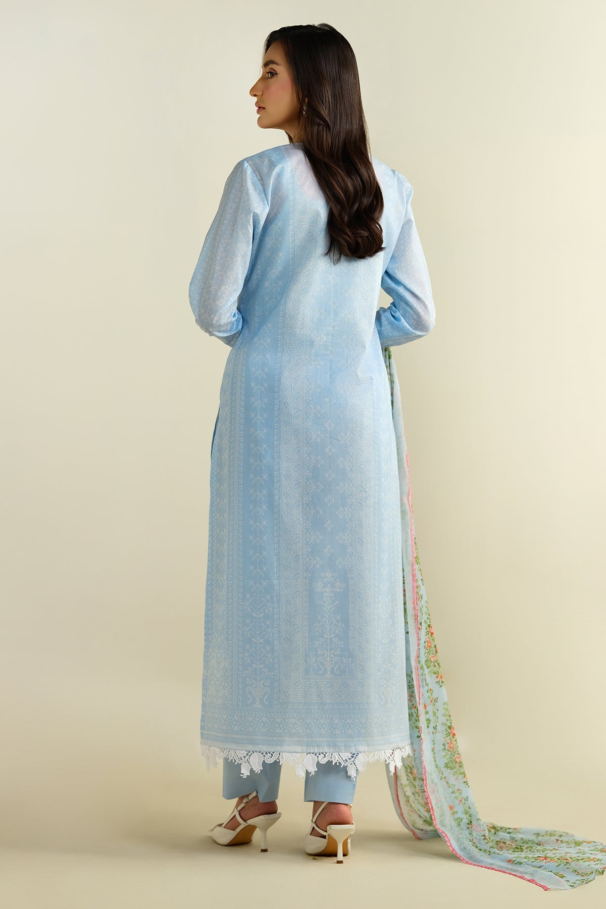 3 Piece - Printed Embroidered Suit - E1691