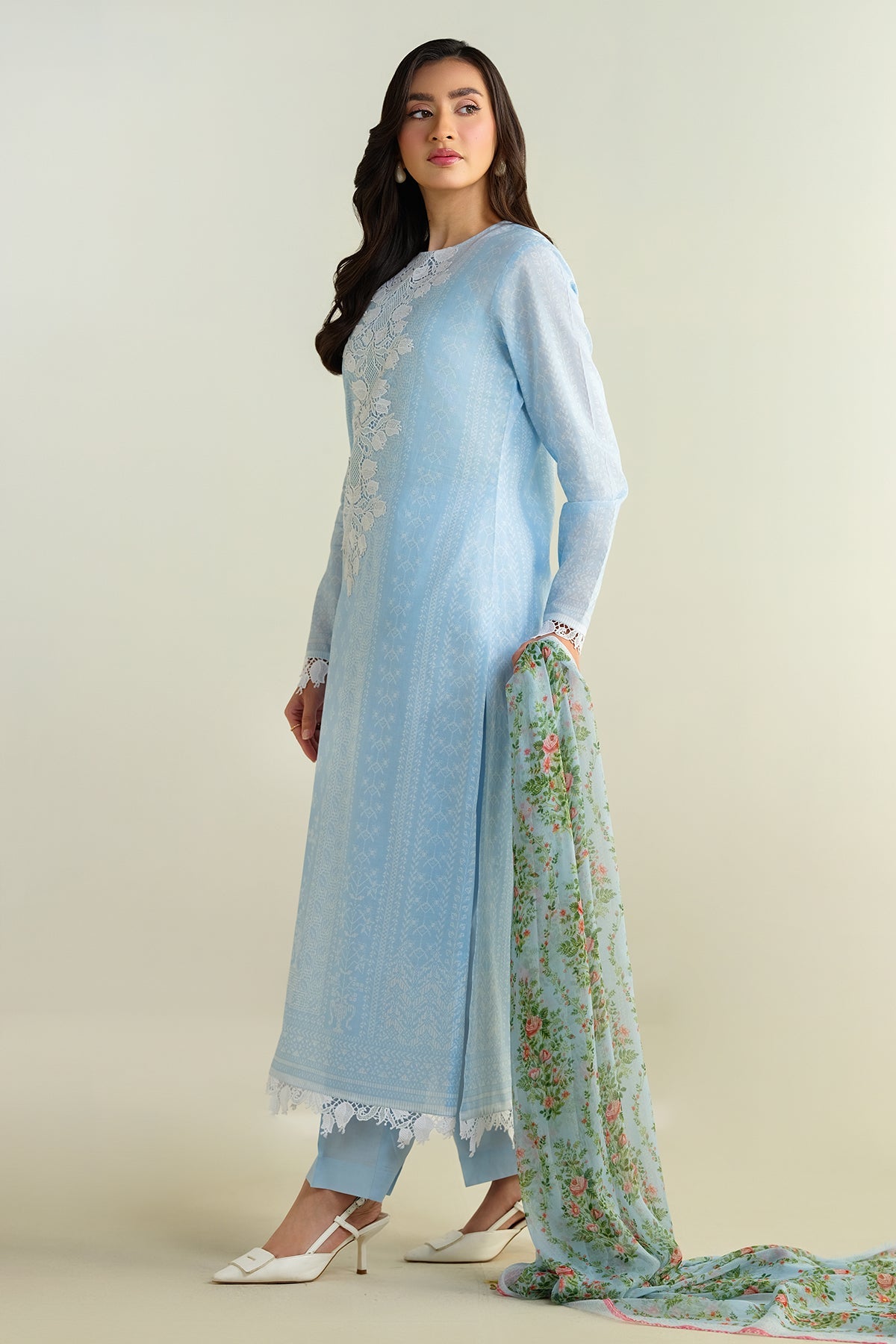 3 Piece - Printed Embroidered Suit - E1691
