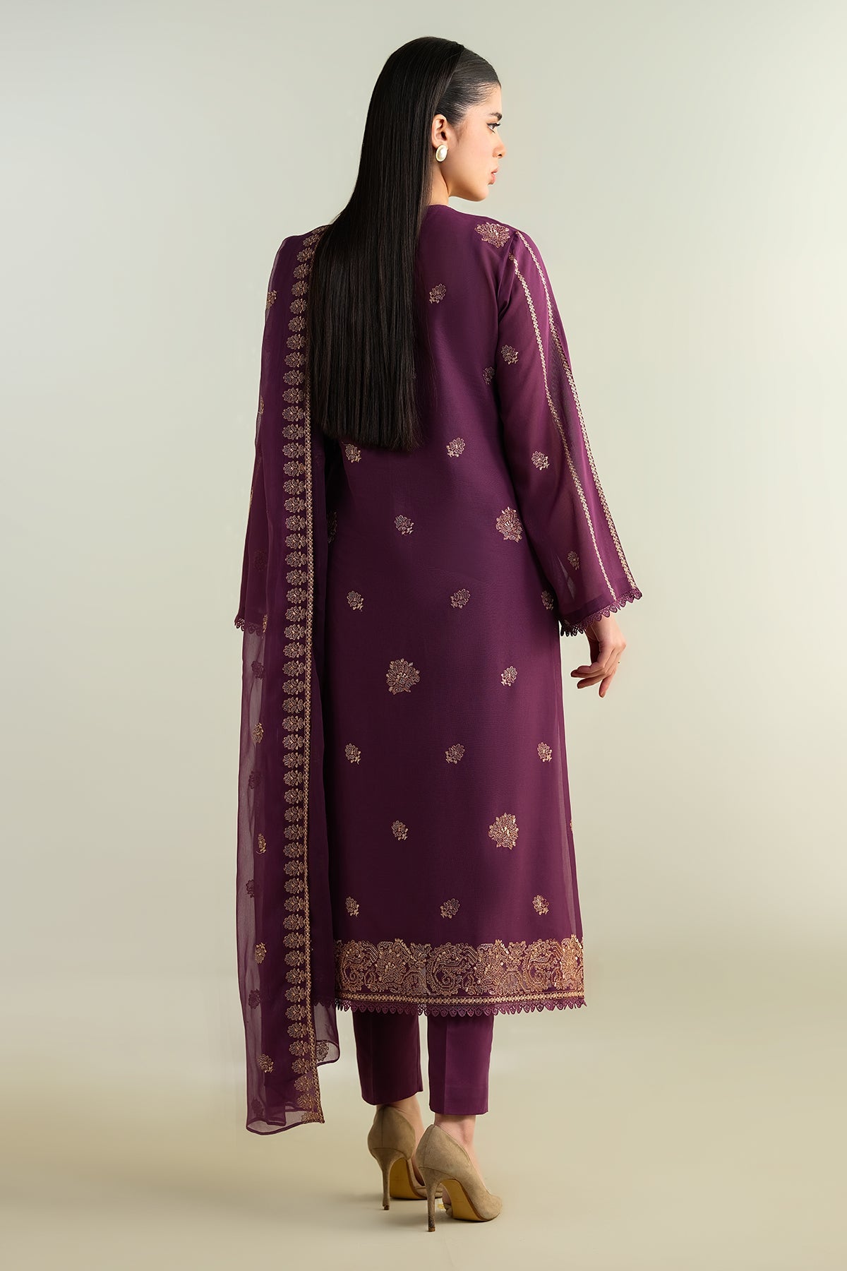 3 Piece - Embroidered Suit - E1695