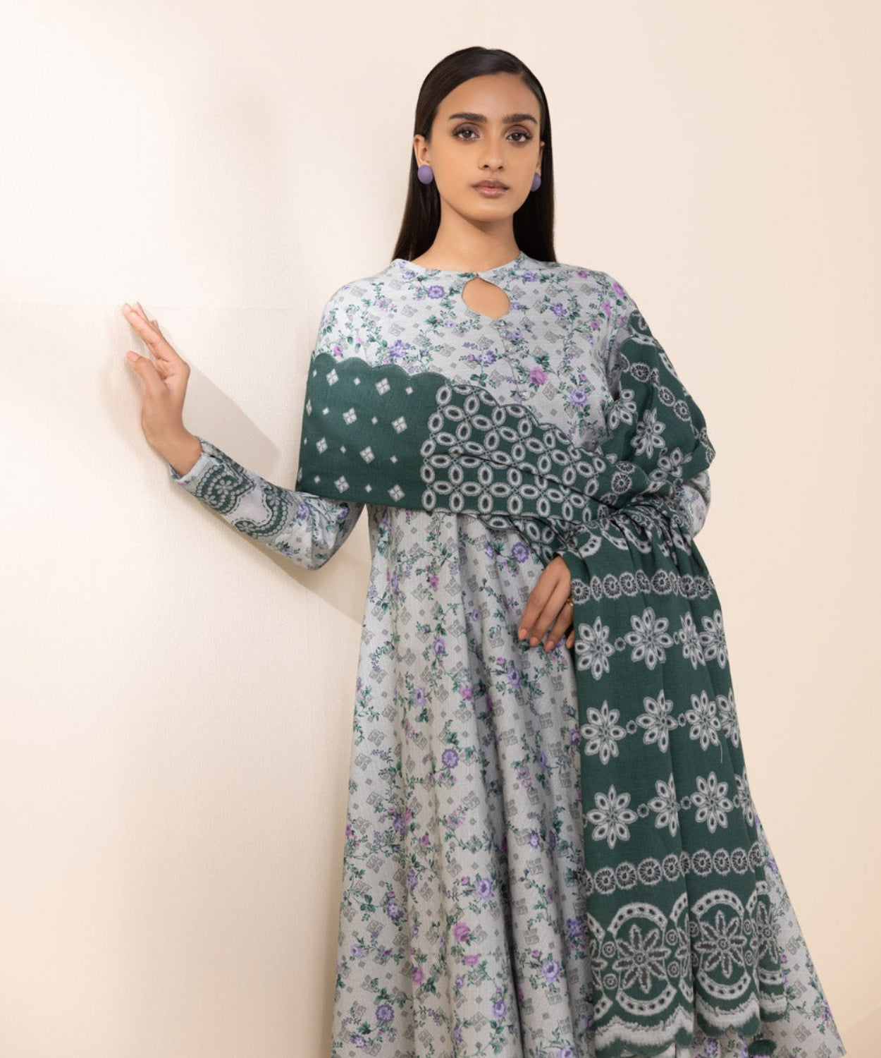 Printed Winter Khaddar Unstitched Suit.