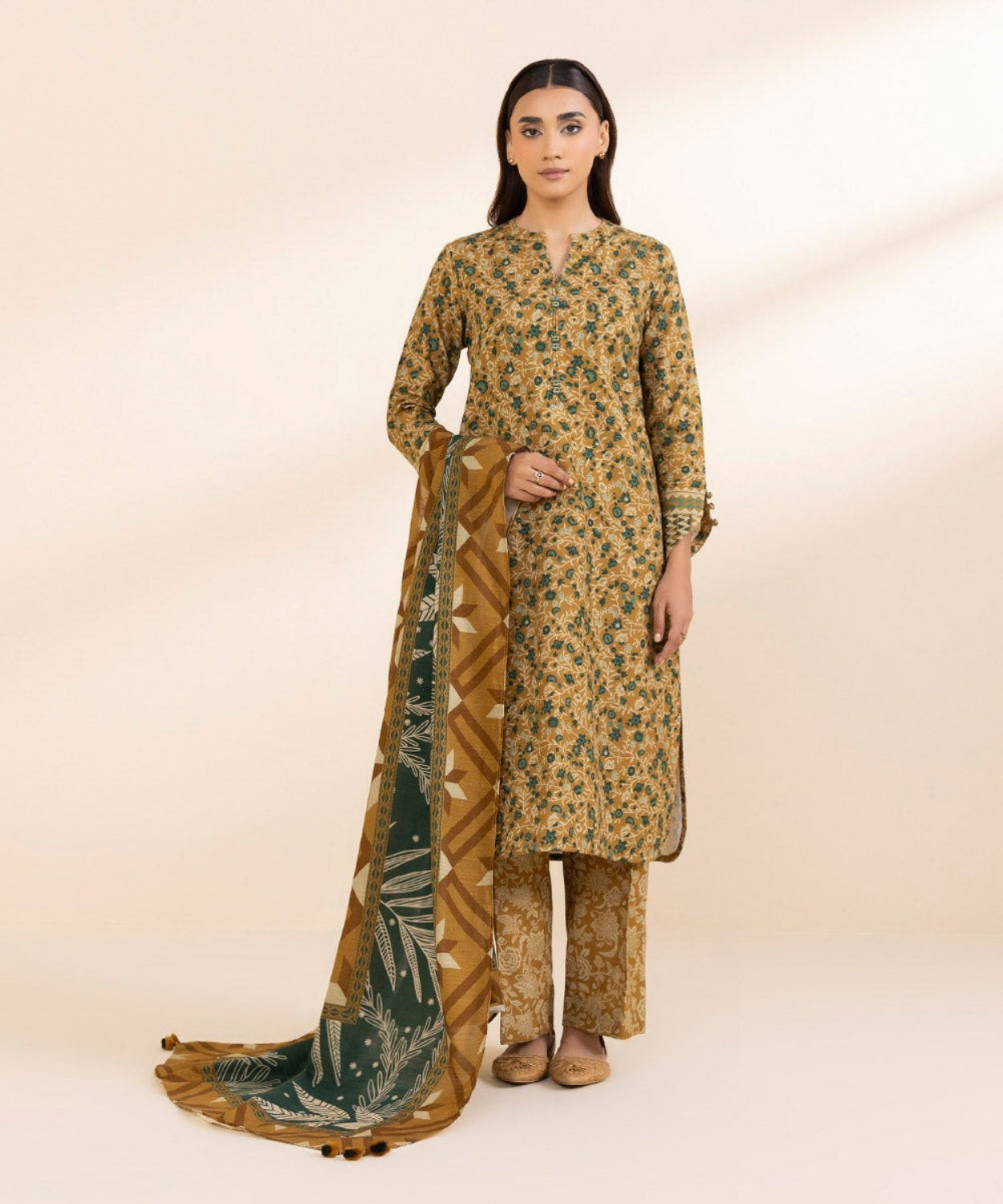 Printed Winter Khaddar Unstitched Suit.