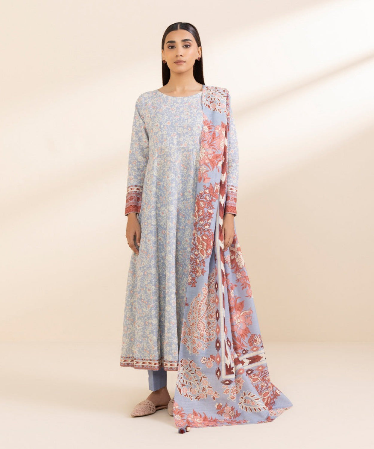 Printed Winter Khaddar Unstitched Suit.