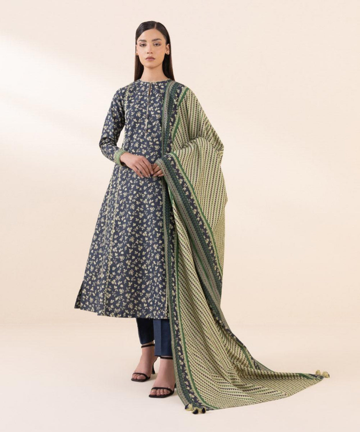 Printed Winter Khaddar Unstitched Suit.