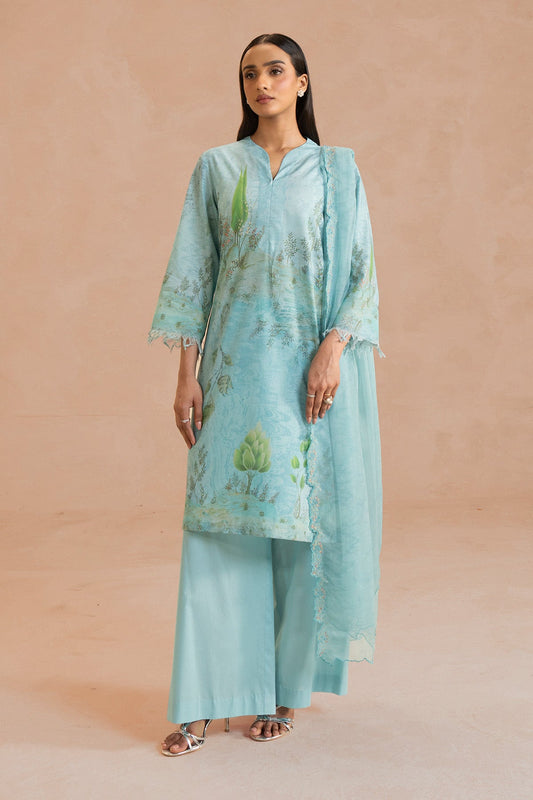 3 Piece - Printed & Embroidered Suit - MC1826