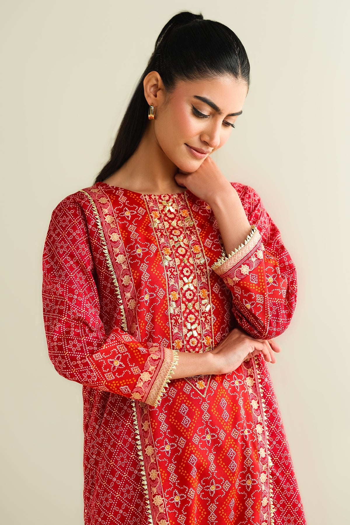 2 Piece - Printed Embellished Suit - C6105