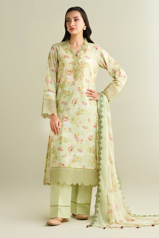 3 Piece - Printed Embroidered Suit - C6184