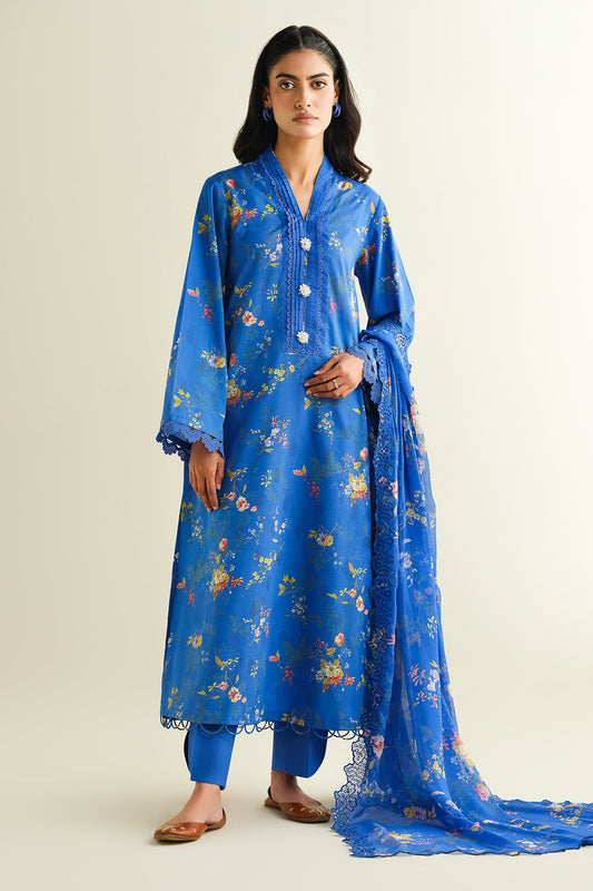 3 Piece - Printed Embroidered Suit - C6183