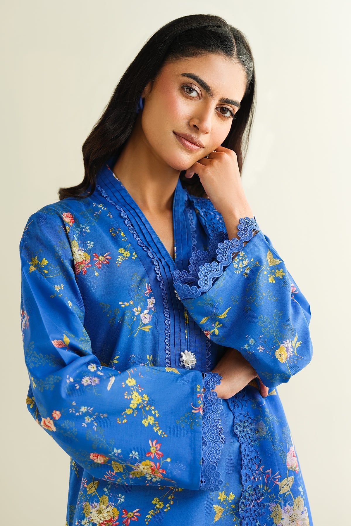 3 Piece - Printed Embroidered Suit - C6183