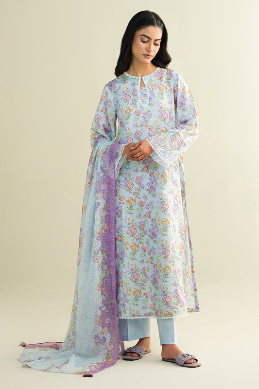 3 Piece - Printed Embroidered Suit - C6132