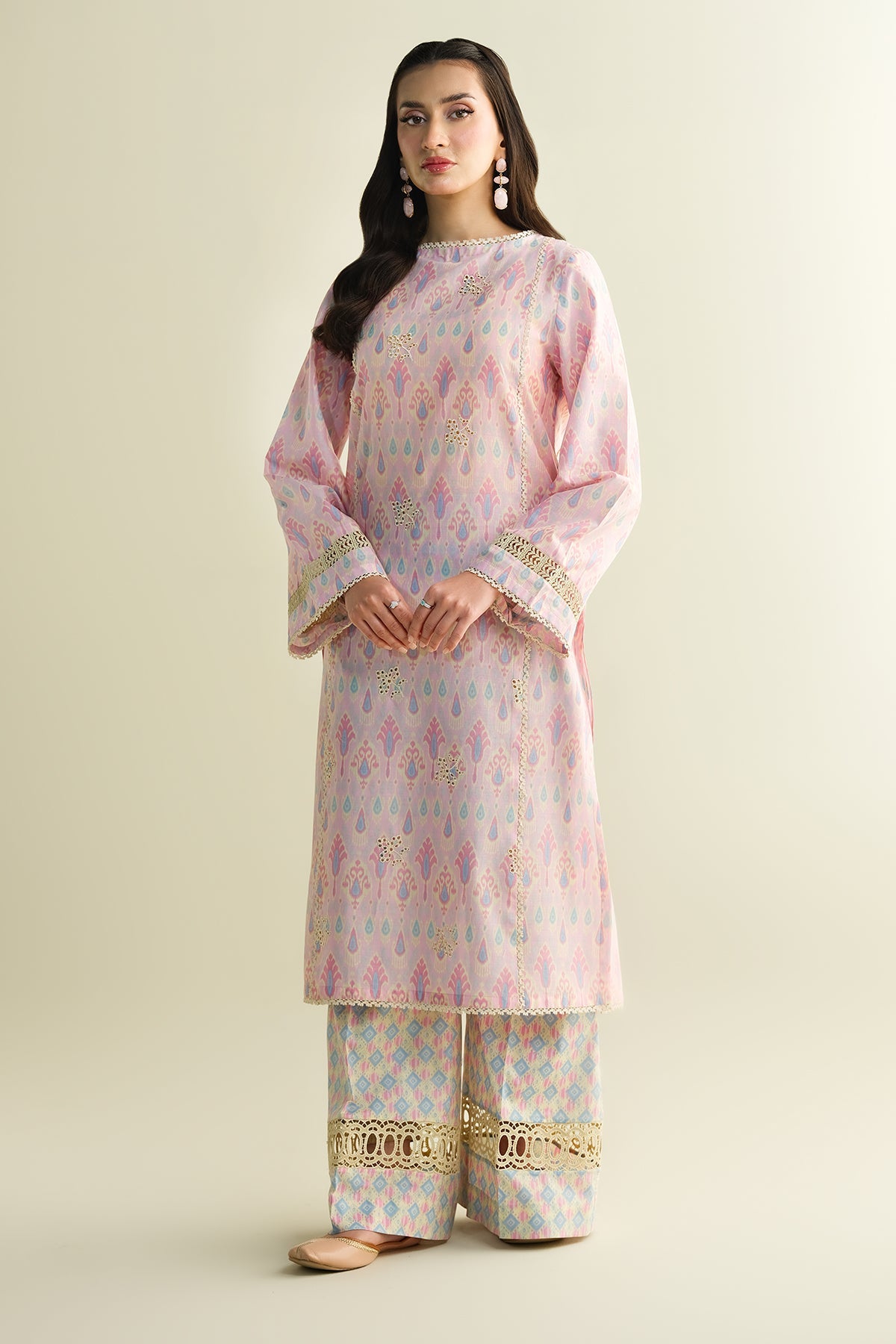 2 Piece - Printed Embroidered Suit - C6112
