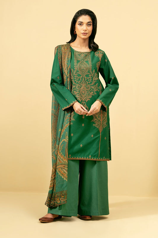 3 Piece - Printed Embroidered Suit - C5854