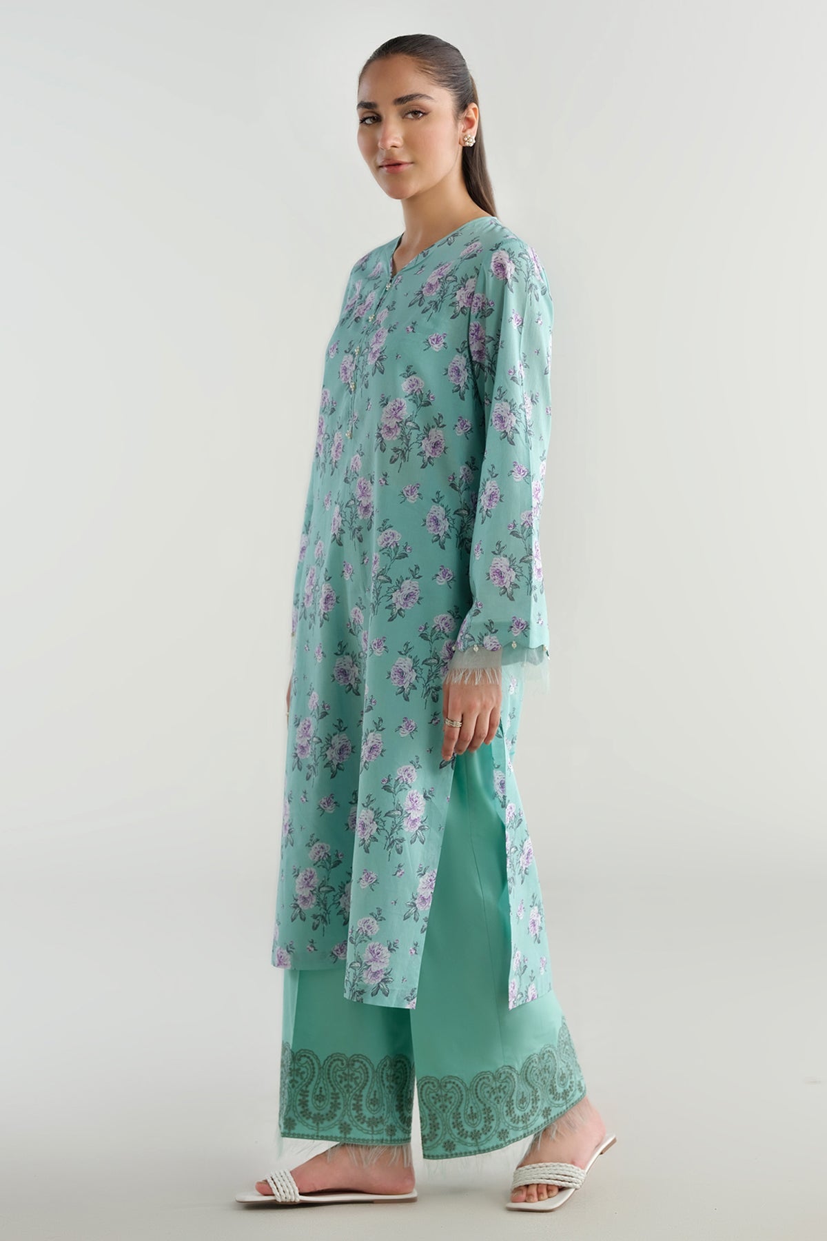 2 Piece - Printed & Embriodered Suit - C6210
