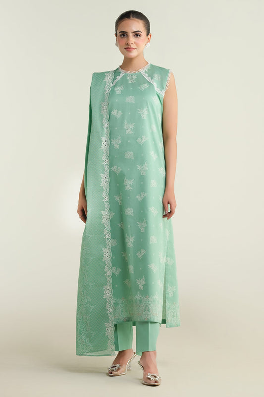 3 Piece - Printed & Embroidered Suit - C6216