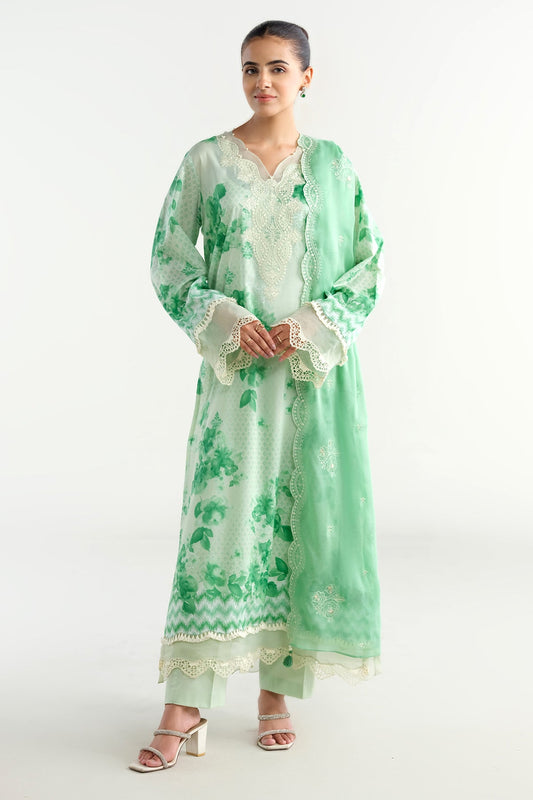 3 Piece - Printed & Embroidered Suit -C6225