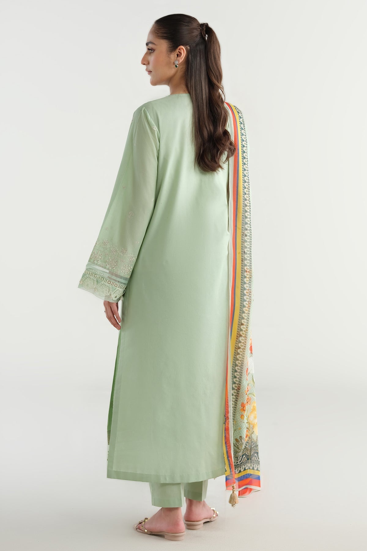 3 Piece - Printed & Embriodered Suit - C6230
