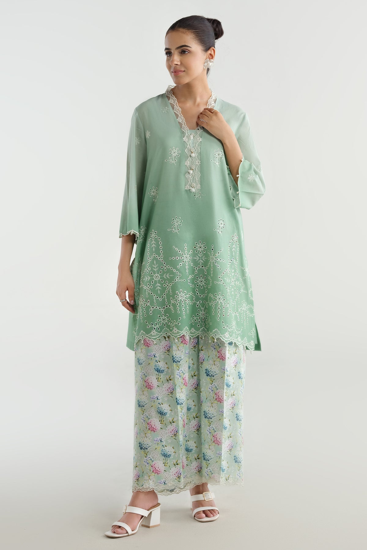 2 Piece - Printed & Embriodered Suit - C6231