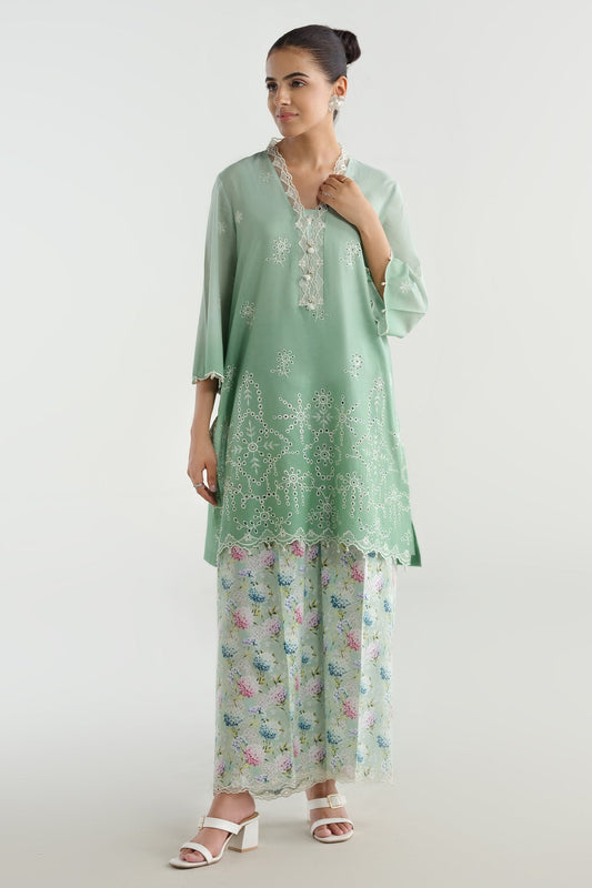 2 Piece - Printed & Embriodered Suit - C6231