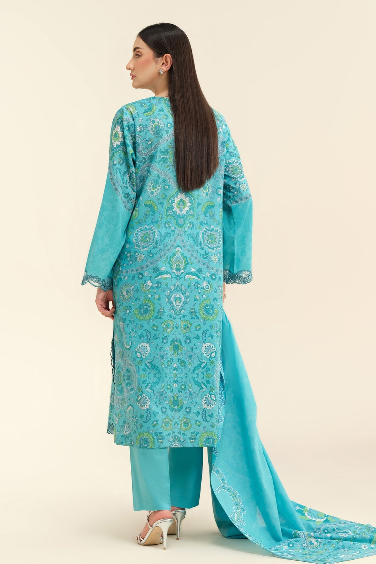 3 Piece - Printed & Embriodered Suit - C6276
