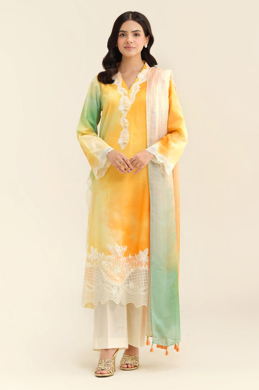 3 Piece - Printed & Embroidered Suit - C6299