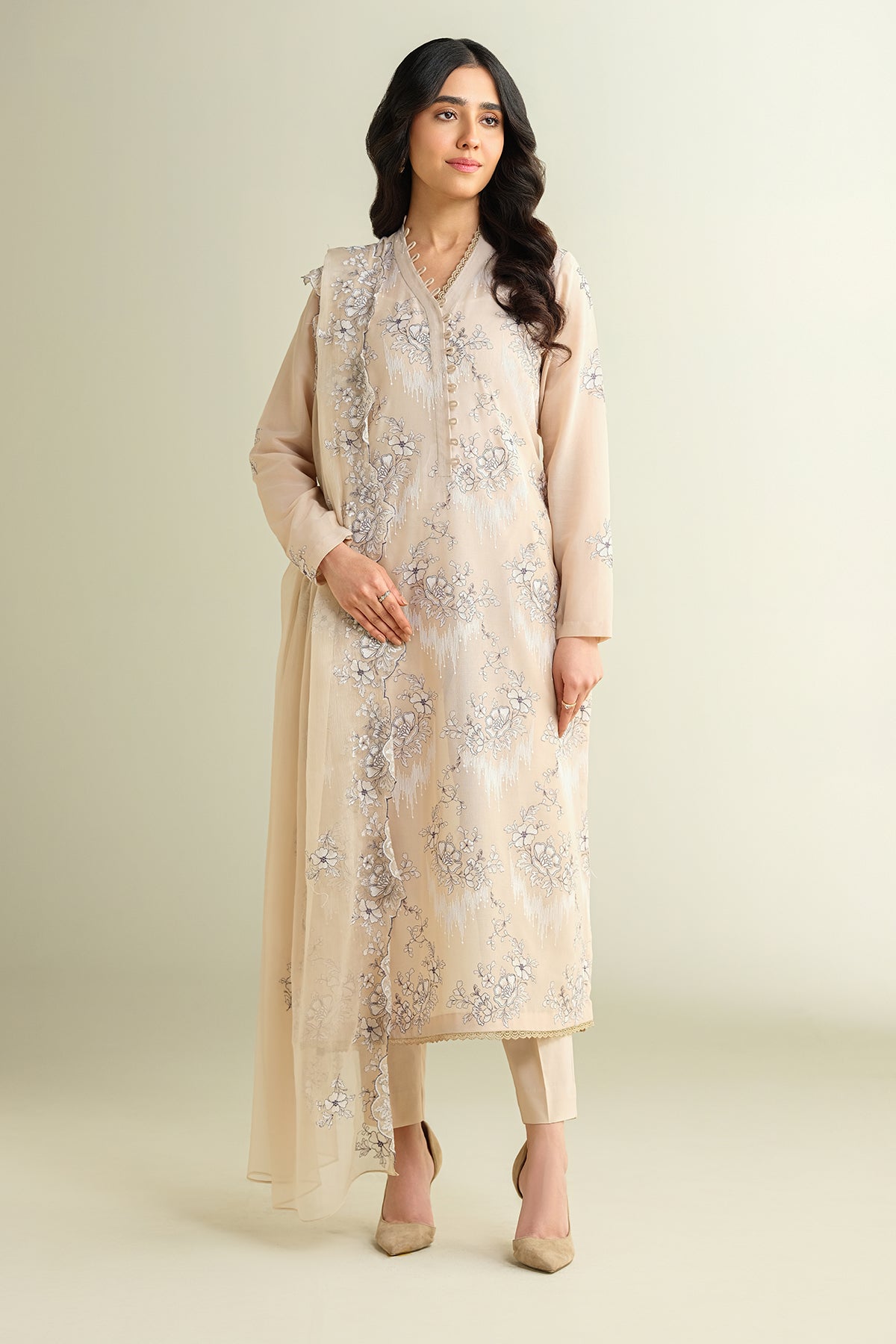 3 Piece -  Embroidered Suit - E1724