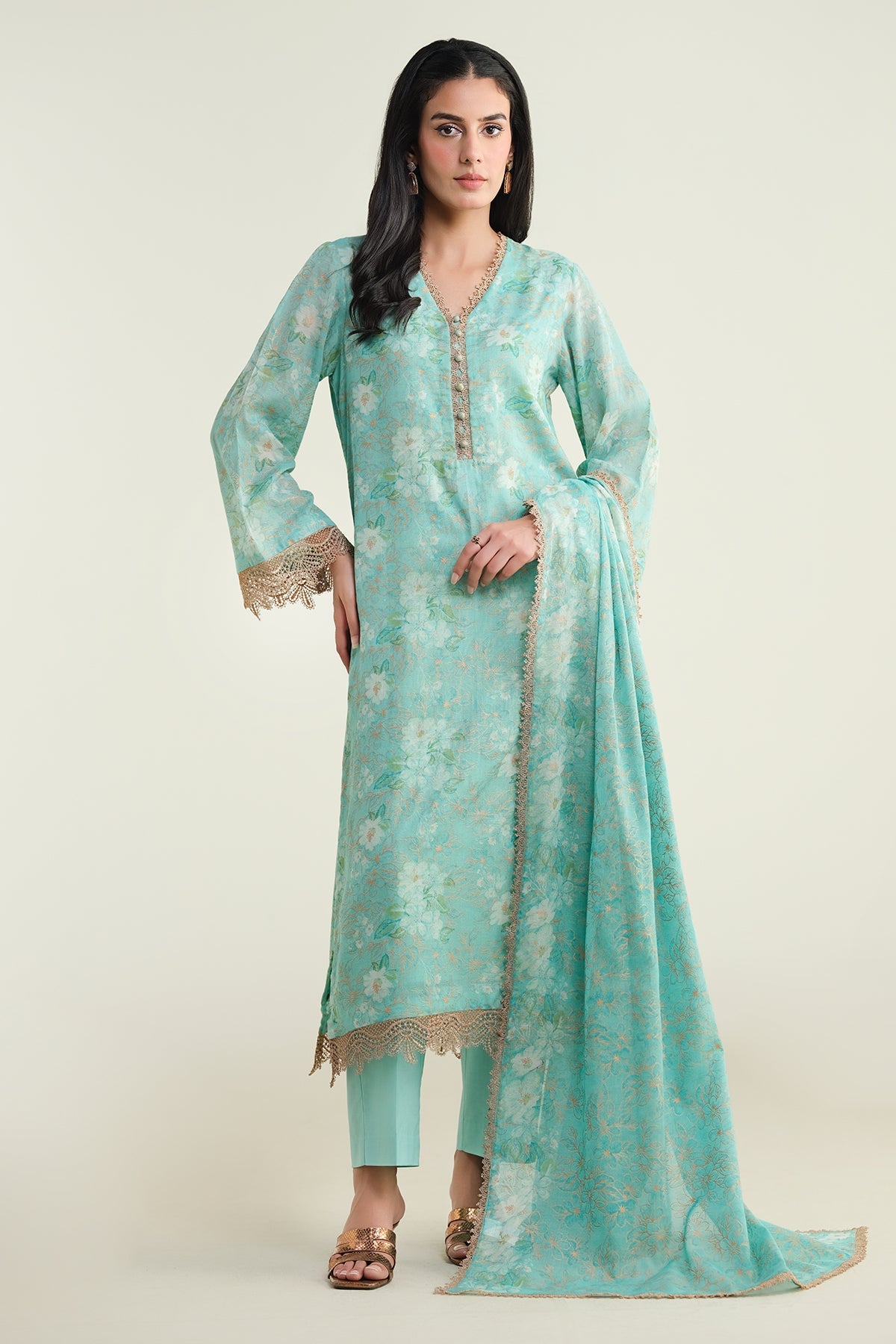 4 Piece-Printed & Embroidered Suit-E1729