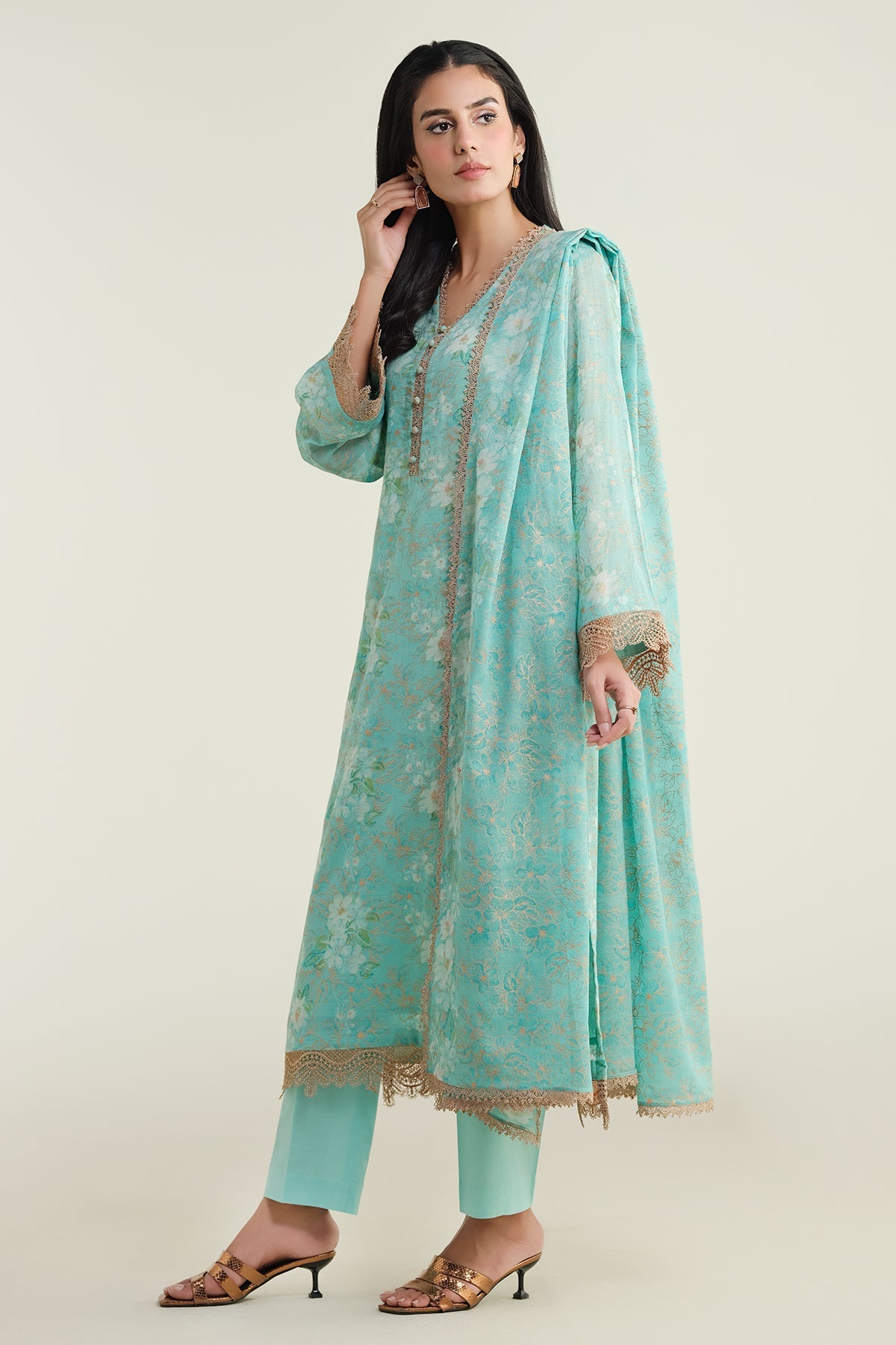 4 Piece-Printed & Embroidered Suit-E1729