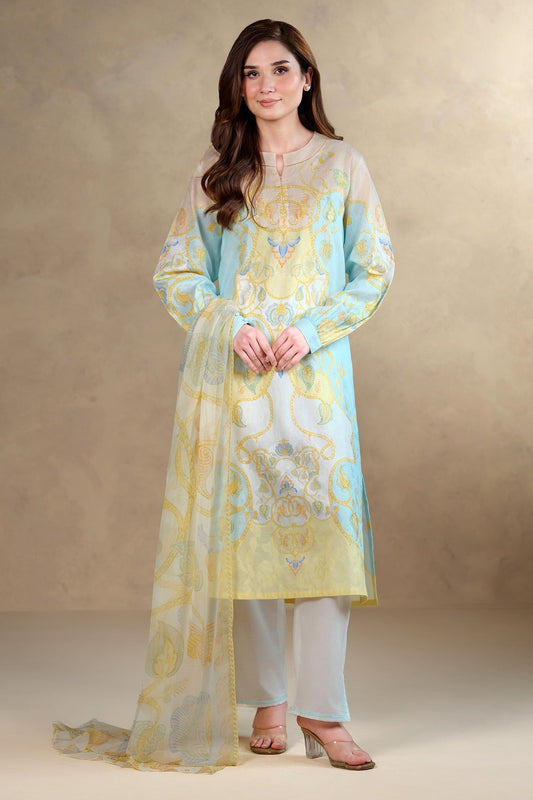 3 Piece - Digital Printed & Embroidered Suit - MC1804