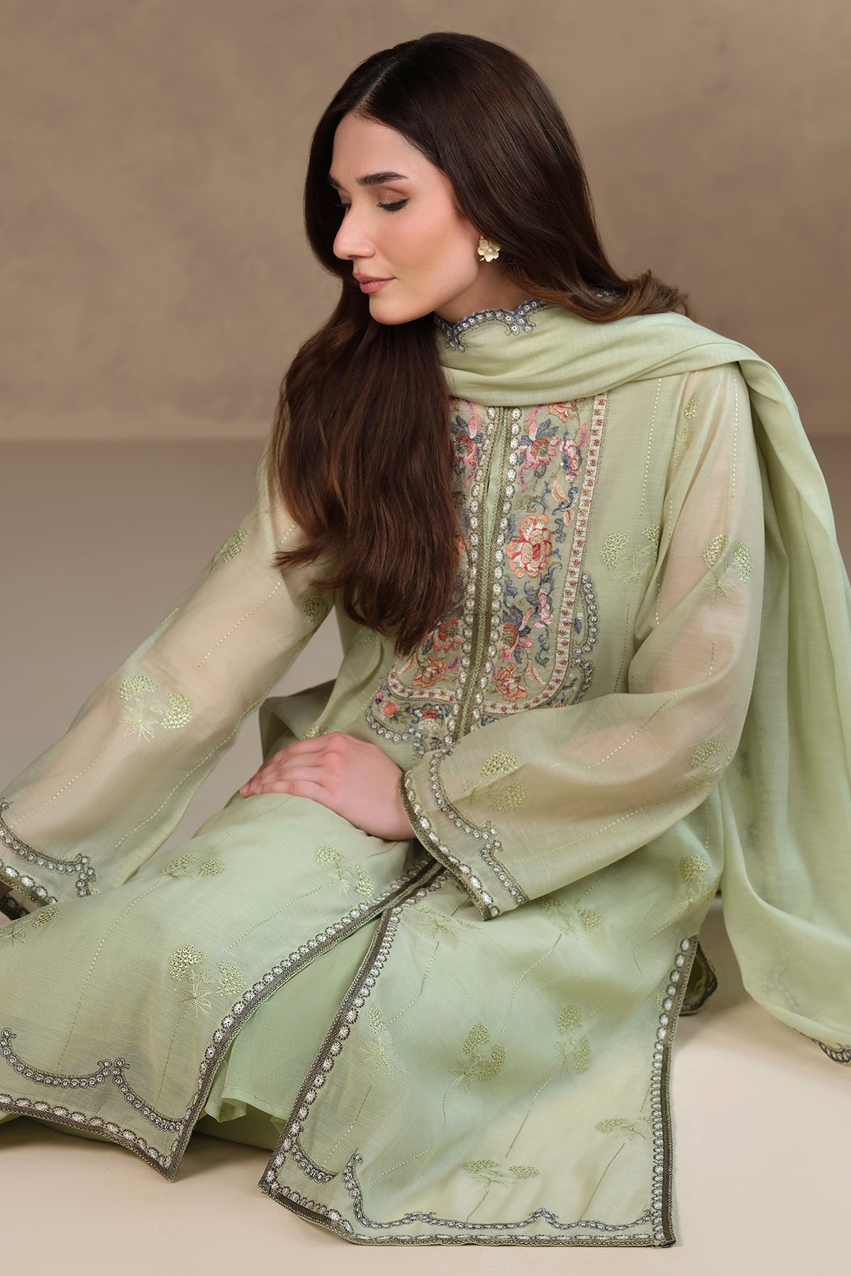 4 Piece - Embroidered Suit - MCP1702-1
