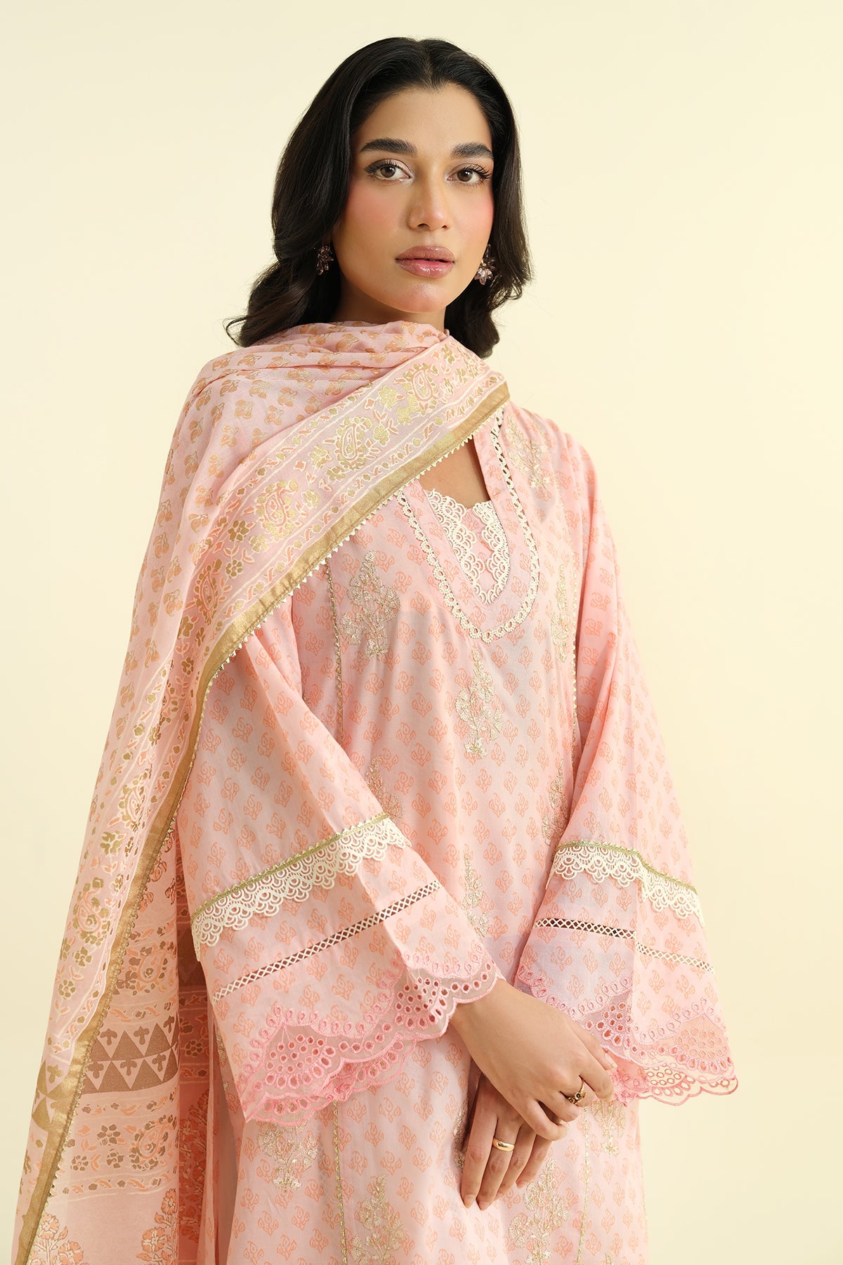 2 Piece - Printed Embroidered Suit - C6123