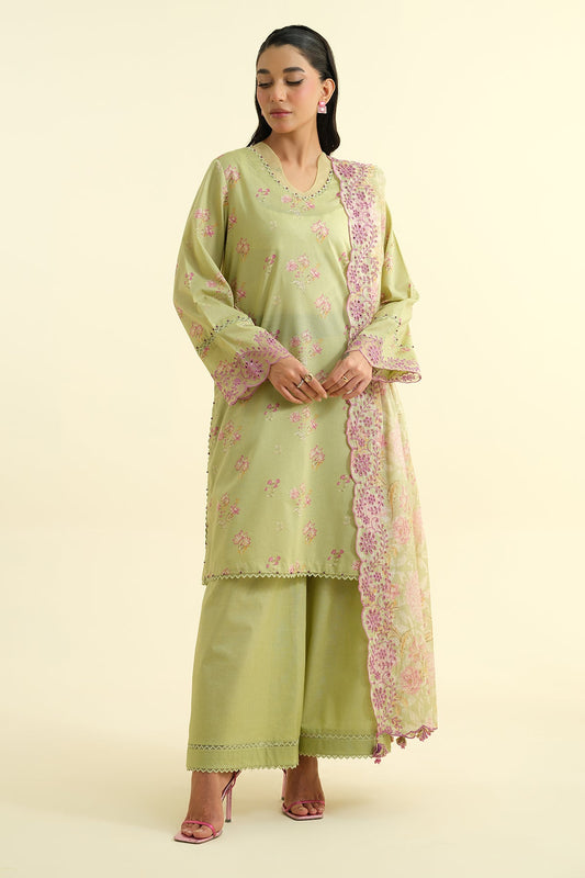3 Piece - Printed Embroidered Suit - C6185