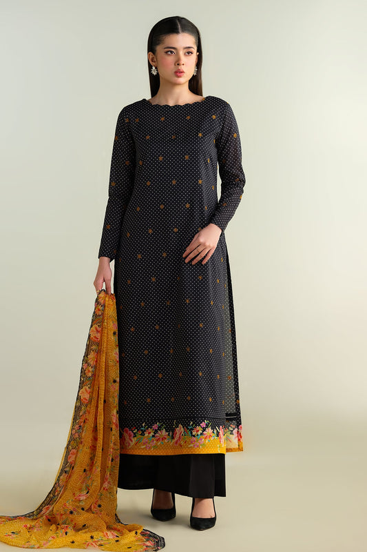 3 Piece - Printed Embroidered Suit - E1687