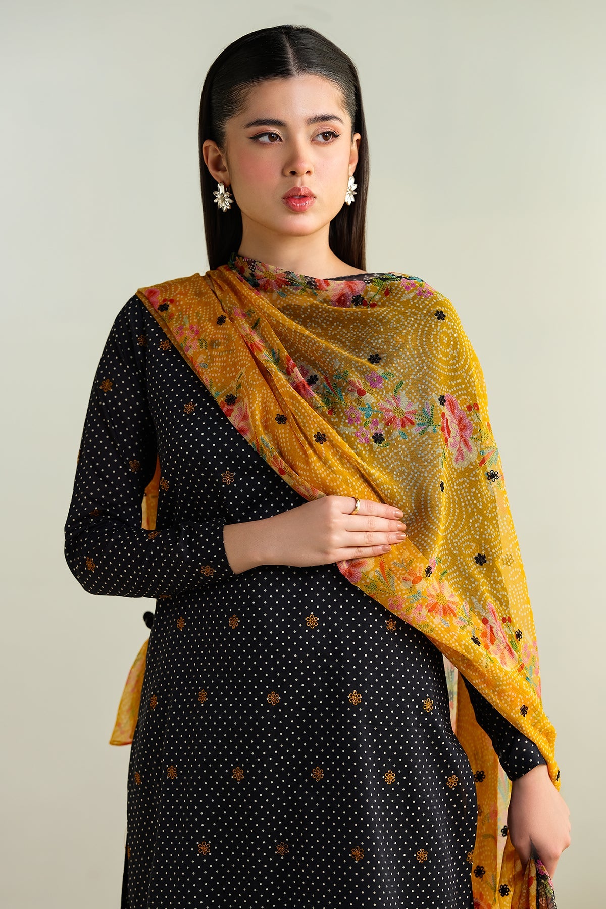 3 Piece - Printed Embroidered Suit - E1687
