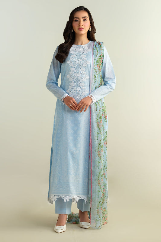 3 Piece - Printed Embroidered Suit - E1691