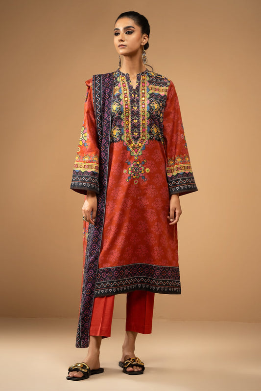 3 Piece - Printed Khaddar Suit